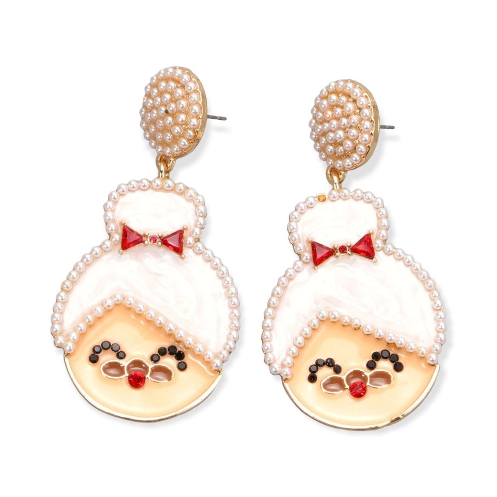 Mrs. Claus Pearl Drop Christmas Earrings